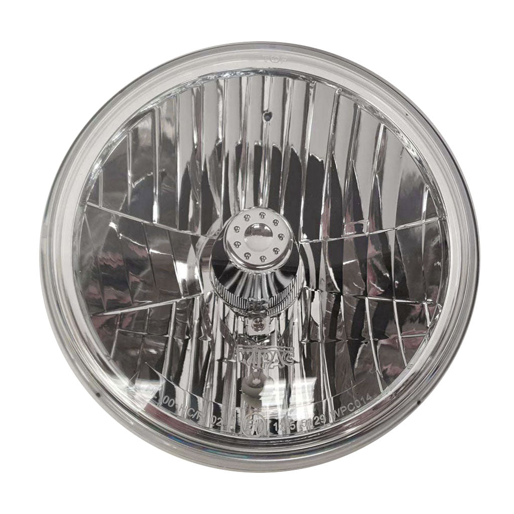 7 Headlight Headlamp Light Bulb Chrome Trim Cover Shield Visors Blue Dot Pair 7 Headlight Headlamp Light Bulb Chrome Trim Cover Shield Visors Blue Dot Pair