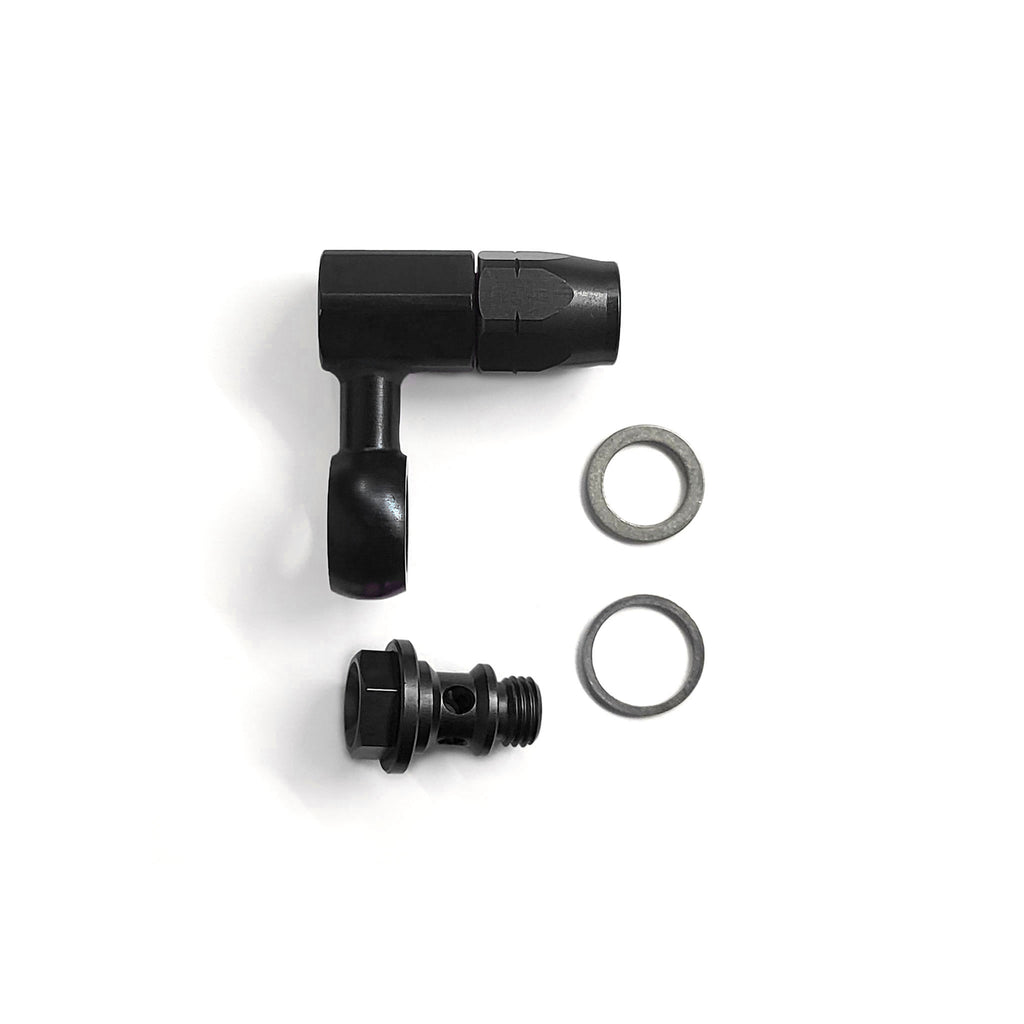 Weber Banjo Inlet 90o To -6JIC Hose End Including Bolt Black