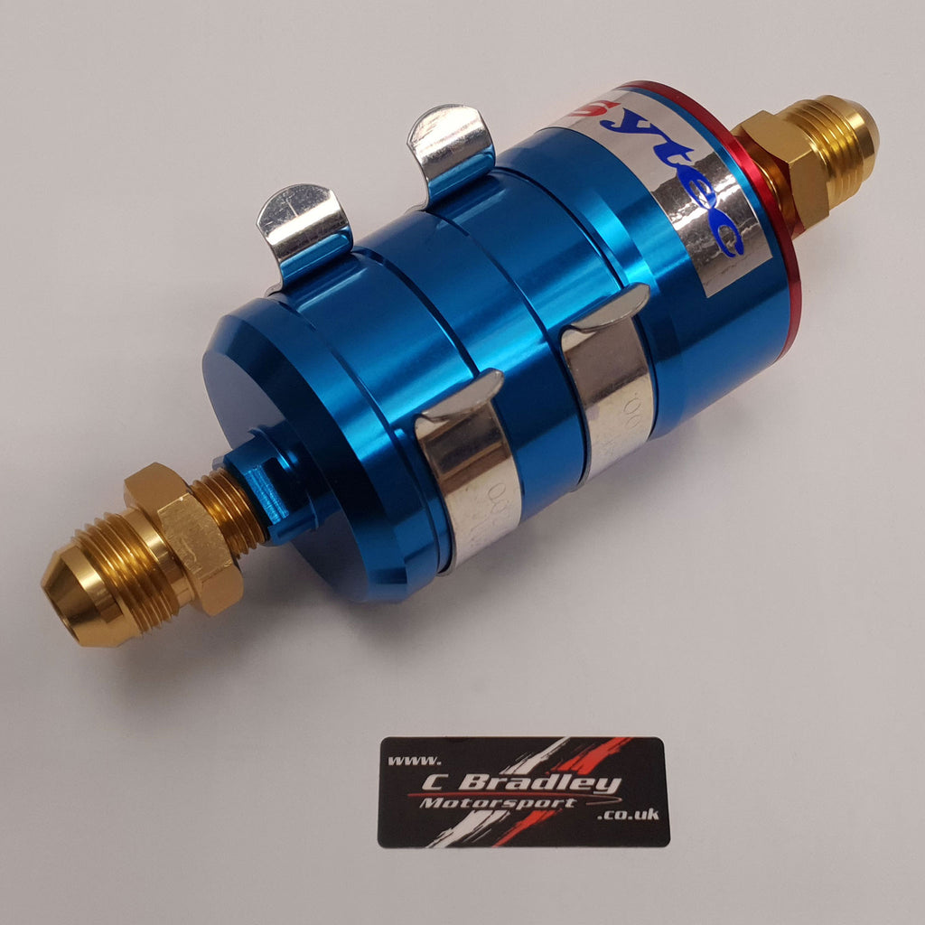 SYTEC BULLET FUEL FILTER (BLUE) With 10mm Push-On Hose Fittings – For Carb Or Injection