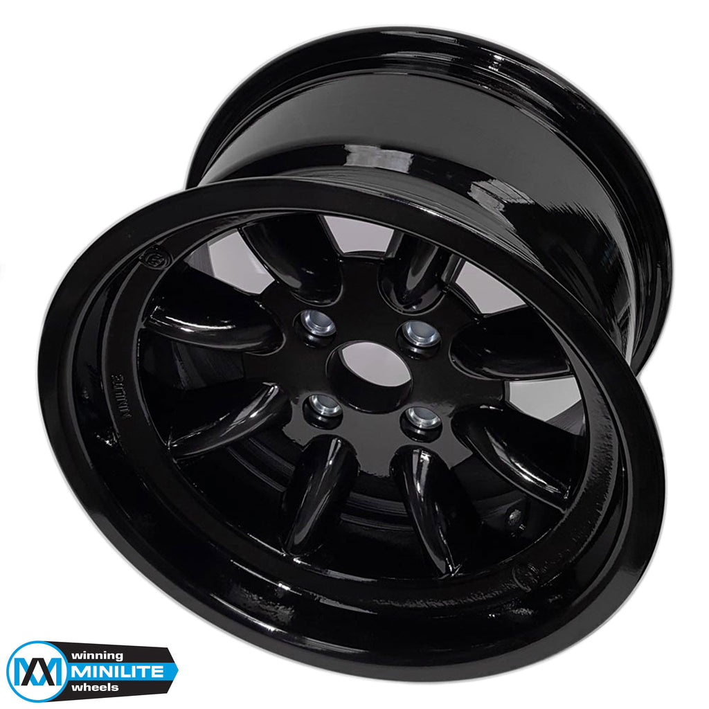 9.0x15" Minilite Wheel ET-12 in Gloss Black (Ford 4x108)