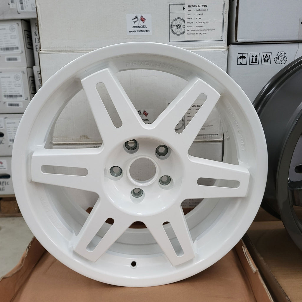 8.0x18" Revolution Millennium II Wheel ET35 in White (Mitsubishi Evo 6 to 9)