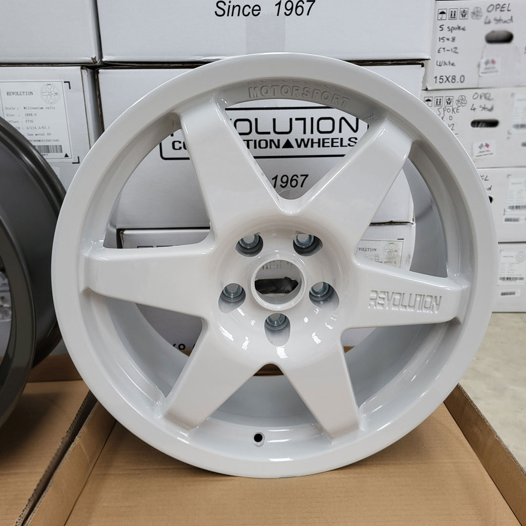 8.0x18" Revolution Millennium Wheel ET35 in White (Mitsubishi Evo 6 to 9)