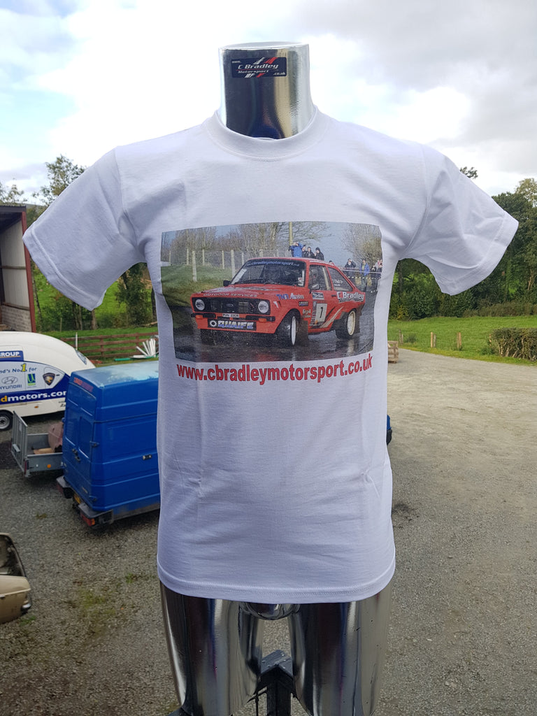 Child's printed t-shirt featuring Camillus Bradley's Ford Escort Mk II (Front)
