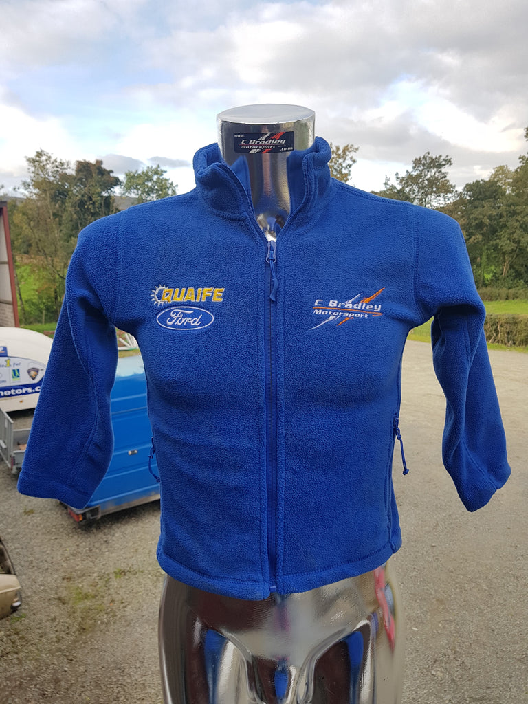 Children's Full Zip Bright Royal Blue Outdoor Fleece with 'C Bradley Motorsport' Logos (Front)