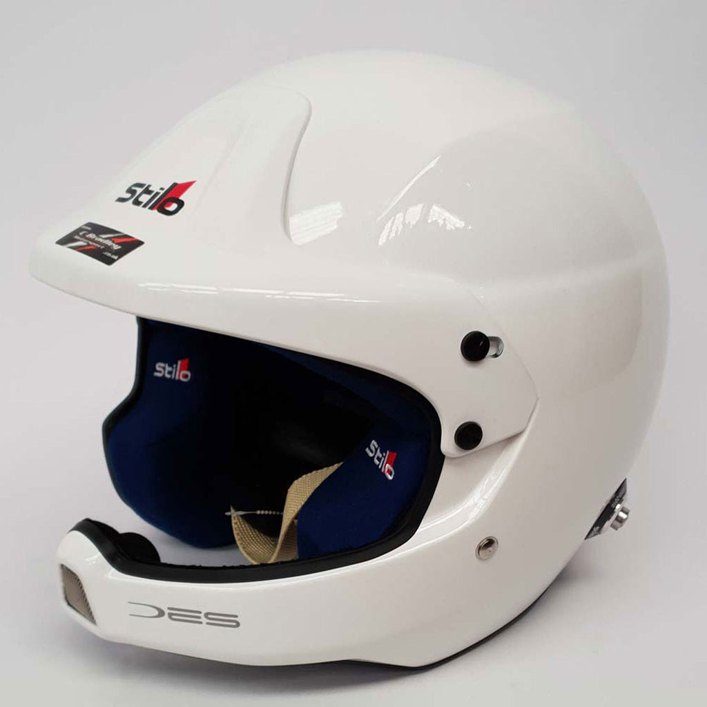 Stilo WRC DES White (Blue Liner) Helmet with Hans Posts