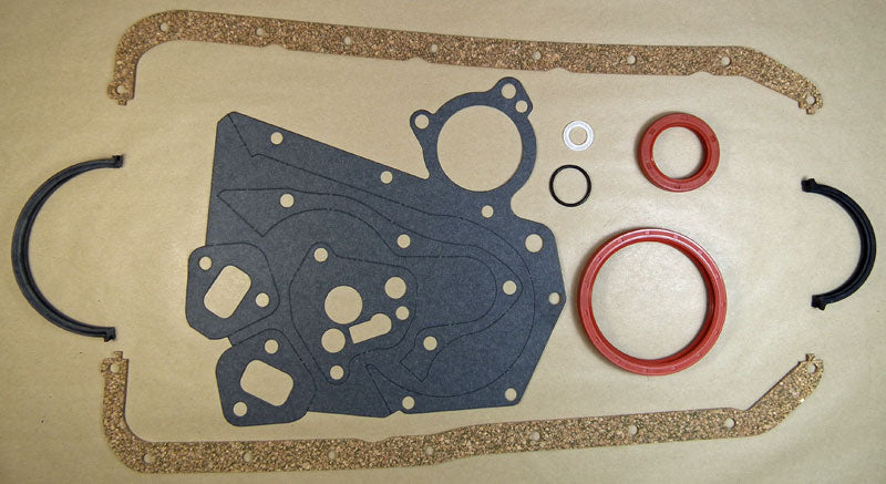 Ford Crossflow (X-Flow) Kent OHV Bottom End Gasket Set. Contains all gaskets and seals as shown in the photo.