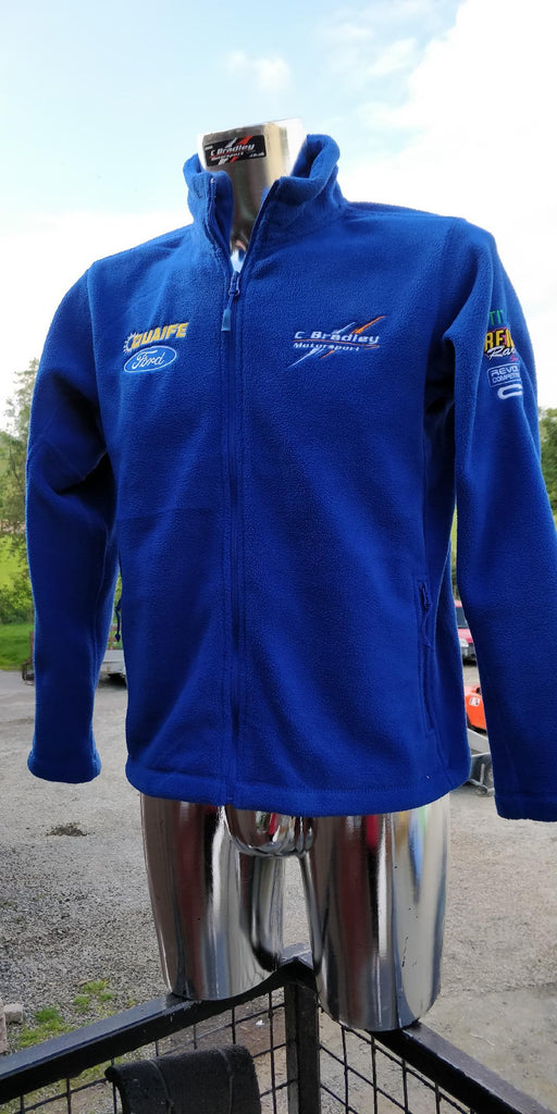 Adult Full Zip Bright Royal Blue Outdoor Fleece with 'C Bradley Motorsport' Logos (Front)