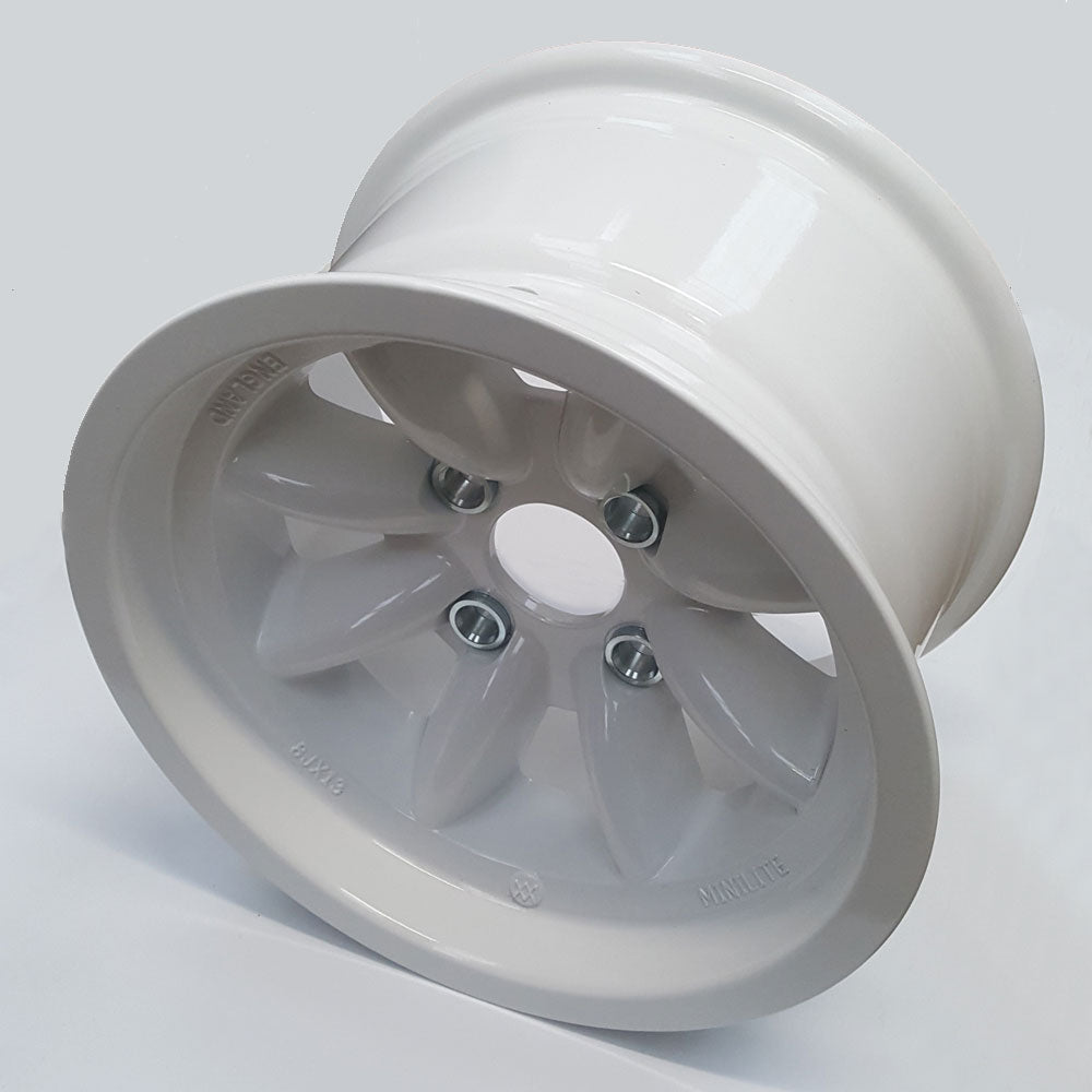 8.0x13" Minilite Wheel in White, available in offset ET0 or ET-5