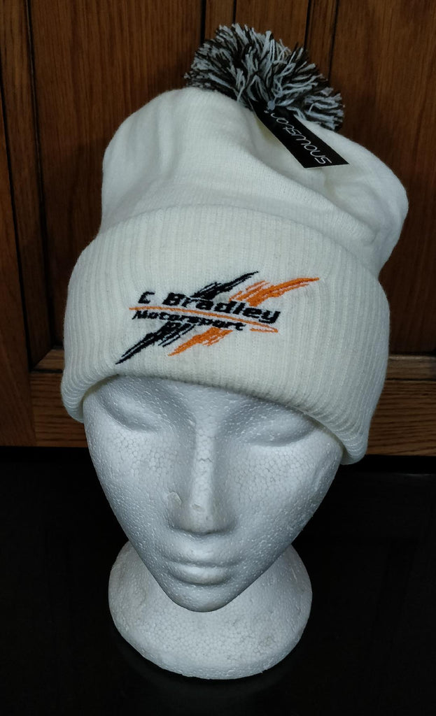 Off White & Mocha Snowstar Beanie Hat with 'C Bradley Motorsport' Logo